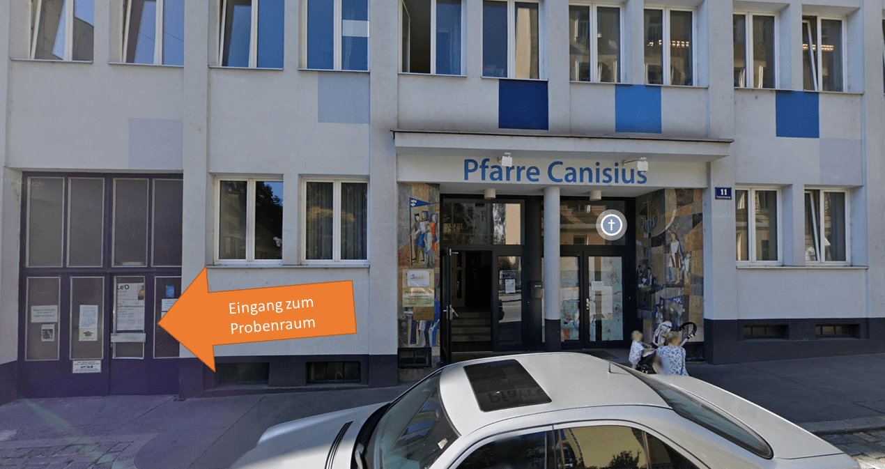 Eingang zum Probenraum links vom Hauseingang Pulverturmgasse 11